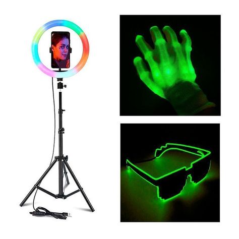 Kit Tiktoker Aro Led RGB + Guantes + Lentes Neon-0