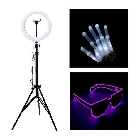 Kit Tiktoker Aro Led + Guantes + Lentes Neon-0