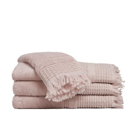 Set de toallas Premium con guarda labrada y flecos, color Rosa. 100% algodón turco 620gr.-1