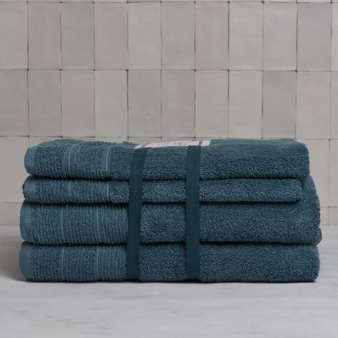 Set de toallas Deluxe con elegante guarda clásica en 100% algodón turco 620gr, color Verde petróleo.-1