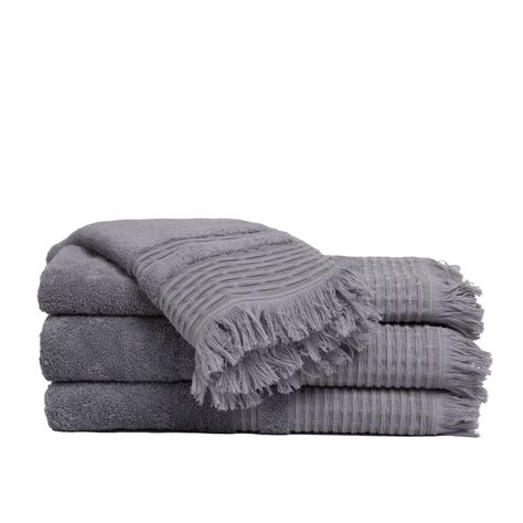 Set de toallas Premium con guarda labrada y flecos, color Gris. 100% algodón turco 620gr.-0