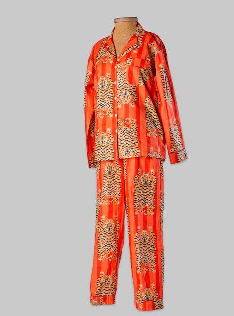Pijama 2 piezas pantalón y camisa estampado full color tiger orange talla L-0