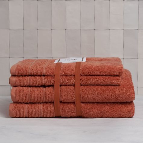 Set de toallas Deluxe con elegante guarda clásica en 100% alg. turco 620gr. Zanahoria-1