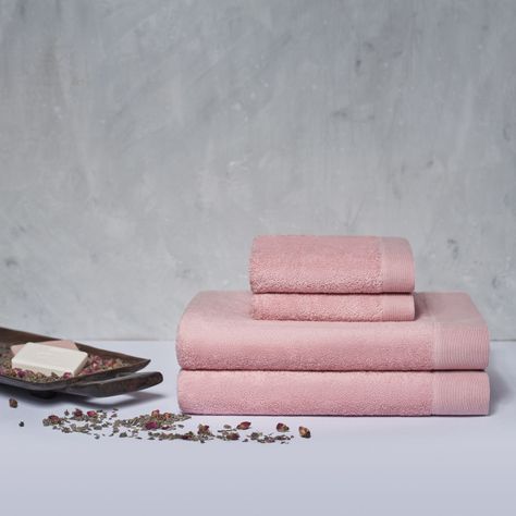 Set 2 toallas mano y 2 toallones baño Elegance rosa, 100% algodón, 550 gr/m2-1