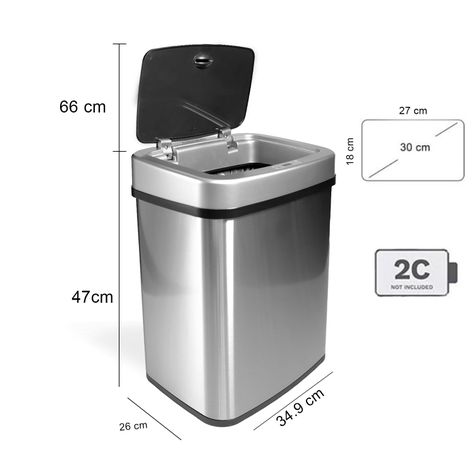 Basurero Automatico Papelera Inteligente Sensor 30 Lts Acero Inoxidable-1