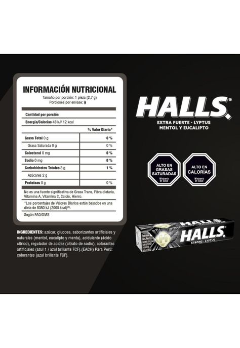 Halls Caramelos Duros Sabor Menta Fuerte Pack 12 X 9 Un-1