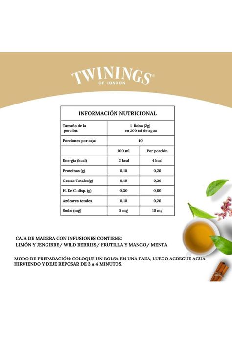 Caja de madera Infusiones Twinings 4 espacios (40 Bolsitas)-1