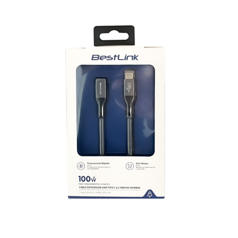 Cable Extension USB Tipo C a C Macho Hembra 100W 20Gb 4K 1,8mt-3
