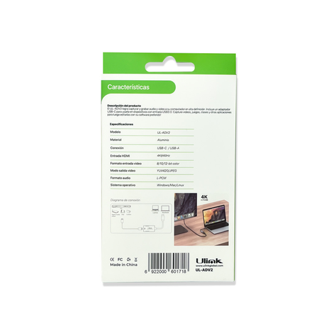 Tarjeta capturadora de video HDMI 4K a USB C / USB3.0 UL-ADV2-3