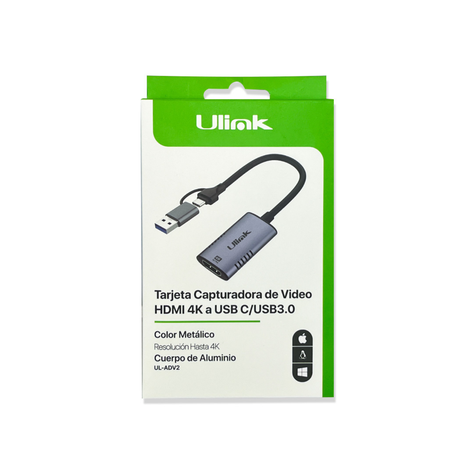 Tarjeta capturadora de video HDMI 4K a USB C / USB3.0 UL-ADV2-0