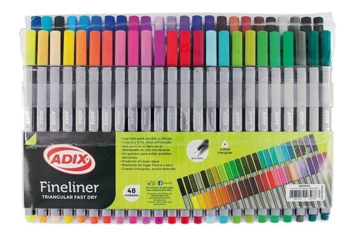 Lápices Fineliner Triangular 48 Colores Adix-0