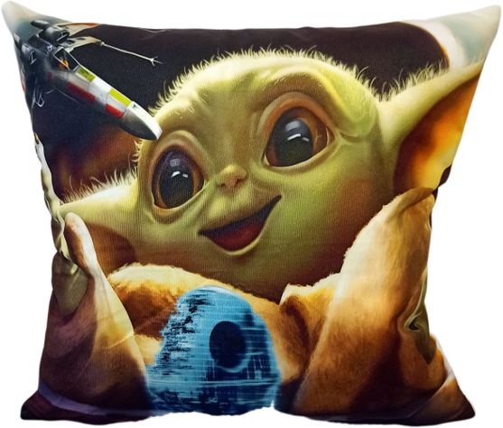Cojín Felpa 45x45 cm De Baby Yoda Y Estrella De La Muerte-0