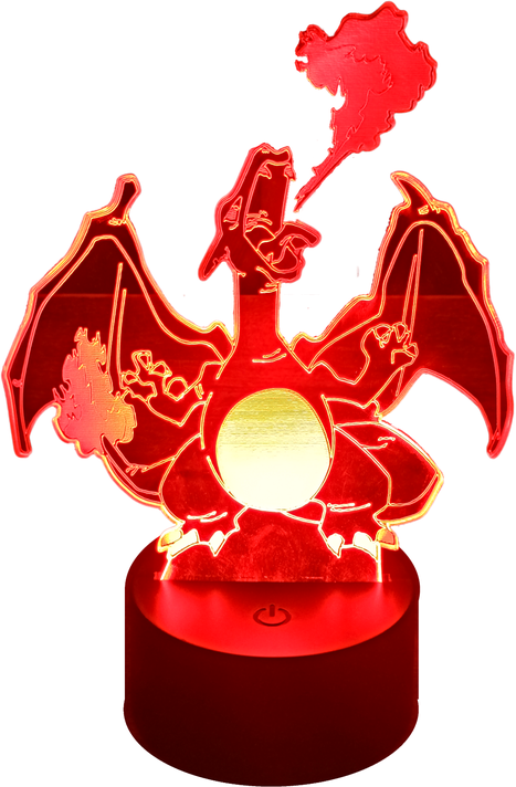 Lámpara ilusión 3D Charizard Lanzallamas7 Colores Led-0