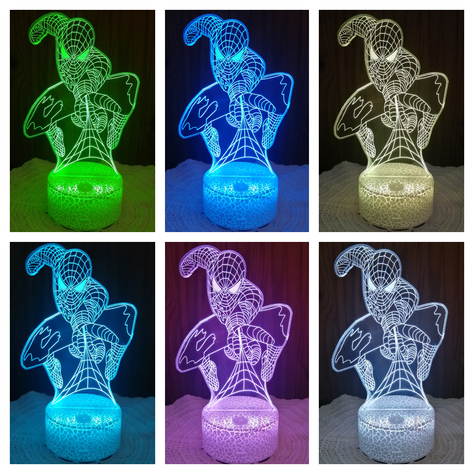 Lámpara ilusión 3D Hombre Araña 7 Colores Led Spiderman -1