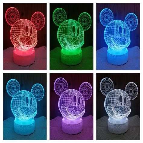 Lámpara ilusión 3D Cara De Mickey Mouse 7 Colores Led-1