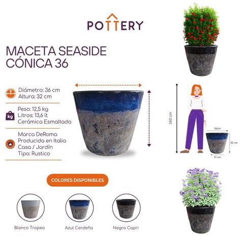Maceta Seaside 36cm Cónica Negro Capri Deroma-2