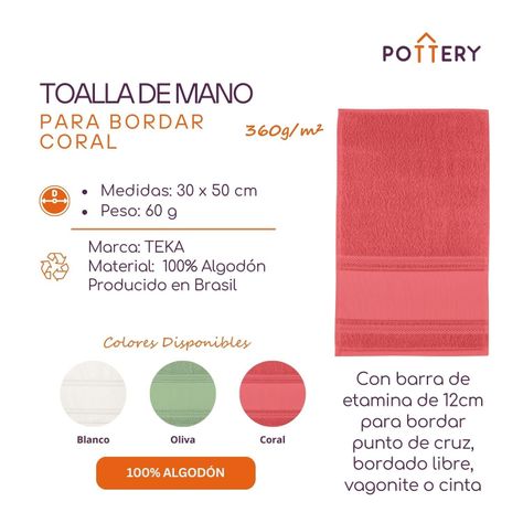 Toalla de Mano para Bordar Verde Oliva - 100% Algodón - 360g/m² - Teka-2