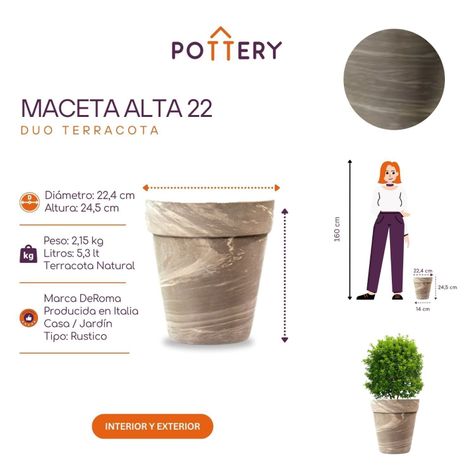 Maceta Alta 22cm GrafitoDuo Deroma-2