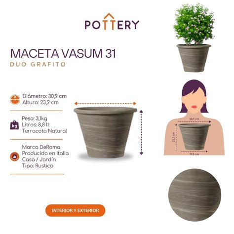 Maceta Vasum 31cm GrafitoDuo Deroma-2