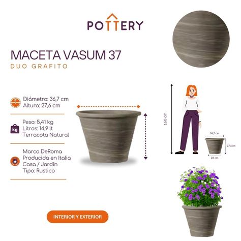 Maceta Vasum 37cm GrafitoDuo Deroma-2