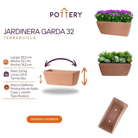 Jardinera Rectangular GARDA 32cm Terrarcilla Deroma-2
