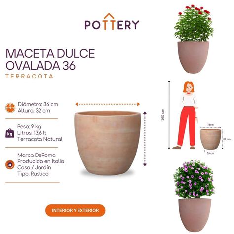 Maceta Dulce 36cm Terracota Ovalada Deroma-2