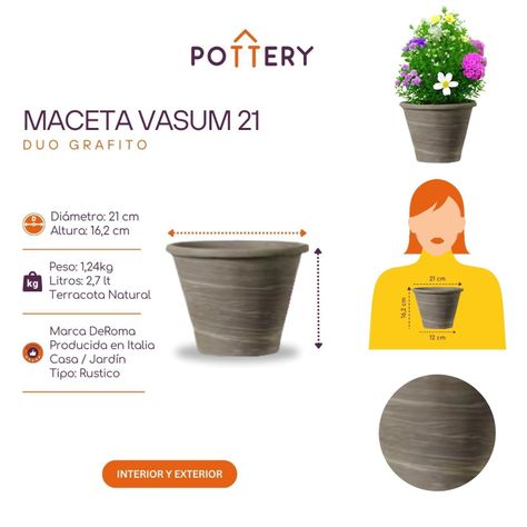 Maceta Vasum 21cm GrafitoDuo Deroma-2