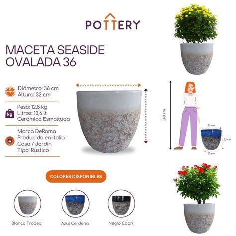 Maceta Seaside 36cm Ovalada Blanco Tropea Deroma-2