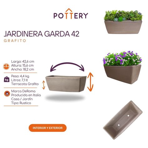 Jardinera Rectangular GARDA 42cm Grafite Deroma-2
