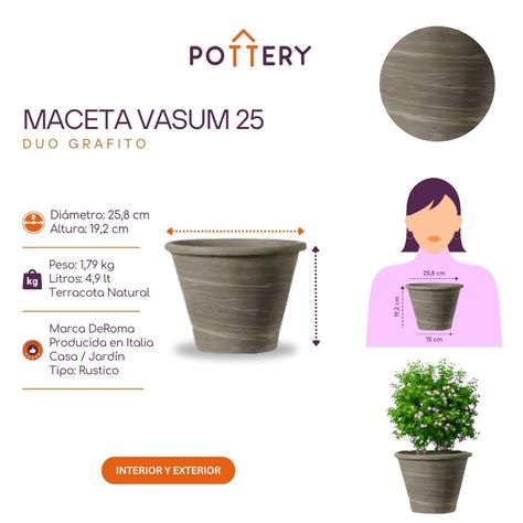 Maceta Vasum 25cm GrafitoDuo Deroma-2