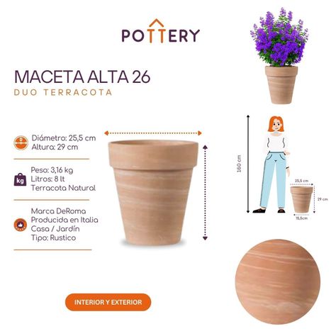 Maceta Alta 26cm TerraDuo Deroma-2
