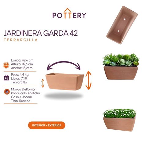 Jardinera Rectangular GARDA 42cm Terrarcilla Deroma-2