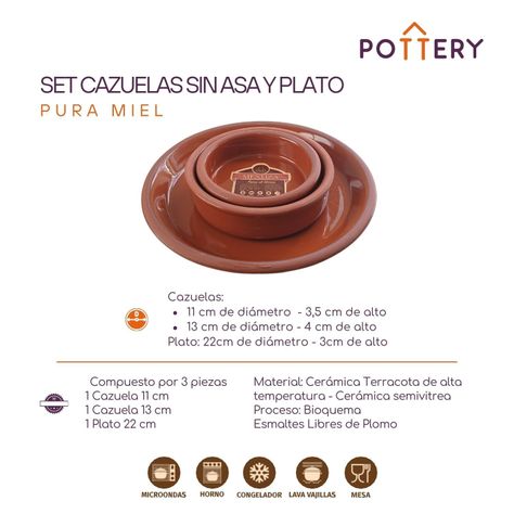 Set Cazuelas Sin Asa con Plato Pura Miel Mestiza-2