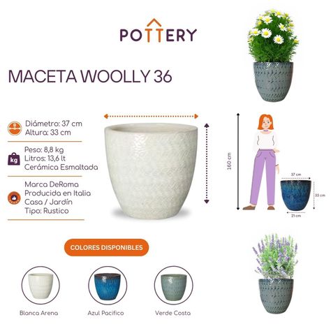 Maceta Woolly 36cm Verde Costa Deroma-2