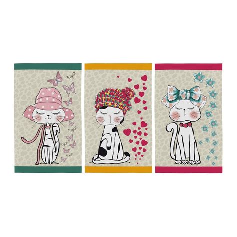 Set 3 Paños de Cocina Gatitas 220 g/m² - 100% Algodón Teka-0