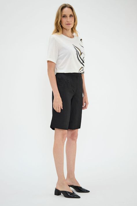 Bermuda Lino Negro Ma Griffe 11202224051102-3