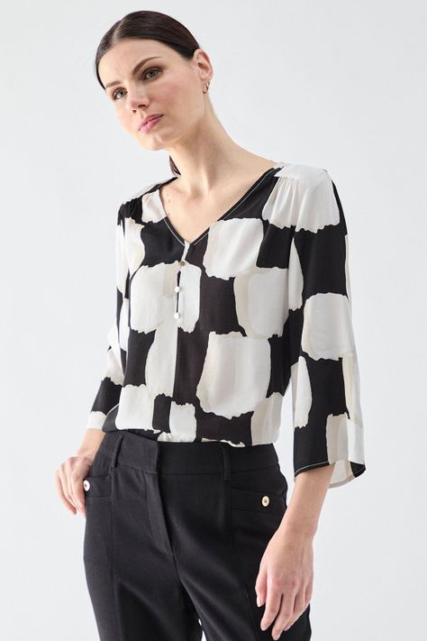 Blusa Estampada Cuello V Blanco Ma Griffe 14102224062105-0