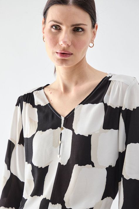 Blusa Estampada Cuello V Blanco Ma Griffe 14102224062105-2