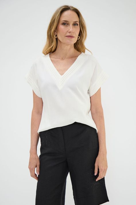 Blusa Lyocell Escote V Crudo Ma Griffe 14002224068105-0