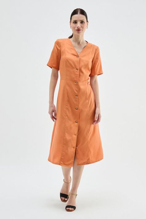 Vestido Lyocell Abotonado Naranjo Ma Griffe 13002224057114-0