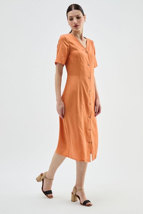 Vestido Lyocell Abotonado Naranjo Ma Griffe 13002224057114-3
