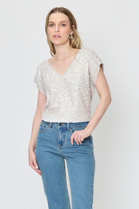 Polera Doble Tela Estampada Beige Ash 14307224003106-0