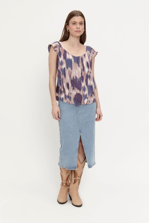 Blusa Vuelos Estampado Morado Ash 14107224005121-0
