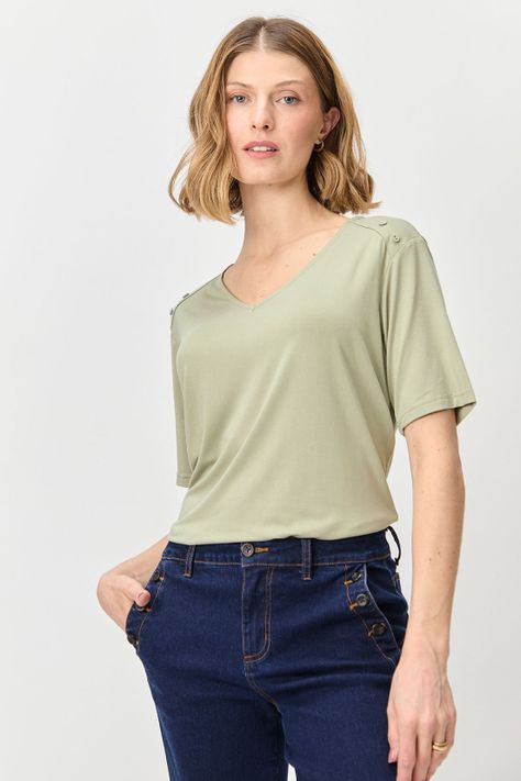 Polera Escote En V Verde Ma Griffe 14202224007107-0