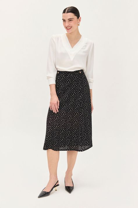 Falda Evase Estampada Negro Ma Griffe 12102224053102-0