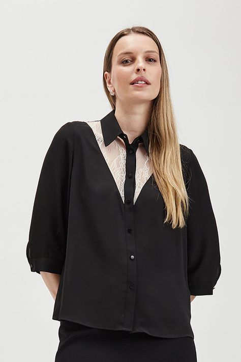 Blusa Camisera Encaje Negro Ash 14007224054102-1