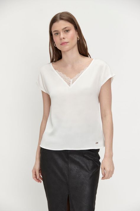 Polera Doble Tela Encaje Blanco Ash 14207224006105-0