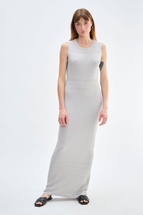 Vestido Liso Largo Tejido Gris Ash 13407224001113-0