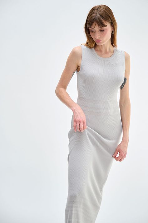 Vestido Liso Largo Tejido Gris Ash 13407224001113-2