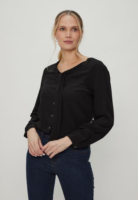 Blusa Con Lazo En Escote Negro Ma Griffe 14002124057102-0